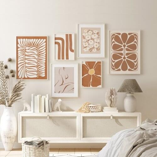 Nostalgic Vintage French Style Flower Curve Abstract Poster Wall Art Canvas Painting Nordic Picture Living Room Decoration