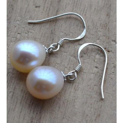 New Arrival Favorite Pearl Jewelry White 9-10mm Genuine Freshwater Pearl S925 Silver Dangle Earrings Wedding Fine Girl Jewelry