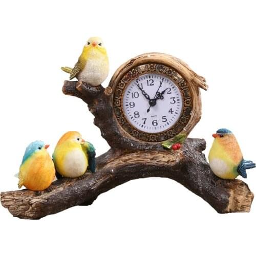 NEW FASHION EUROPEAN VINTAGE RESIN BIRD TABLE CLOCK CREATIVE DESK CLOCK LIVING ROOM BEDROOM BEDSIDE MUTE DESKTOP CLOCK SCULPTURE
