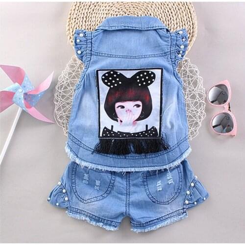 Toddler Girl Clothing Baby Girls Shorts Clothing Set Sleeveless Jean Shirt Shorts Suit Denim Blue 2pcs Set Girls Outfits 2-5T