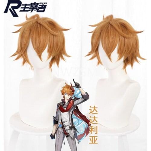 Game Genshin Impact Tartaglia Cosplay 30cm Short Christmas Brown Wig Cosplay Anime Wigs Heat Resistant Synthetic Wigs Halloween