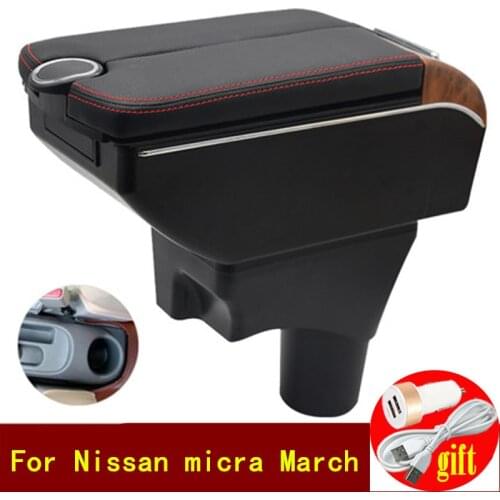 For Nissan micra March Armrest Box Double doors open 7USB Centre Console Storage Box Arm Rest