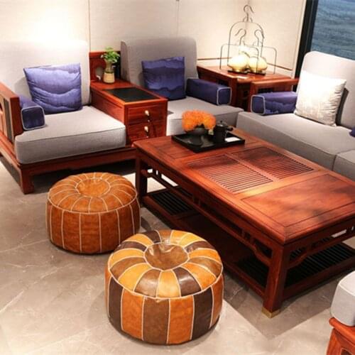 1PCS Artificial Leather Unstuffed Cushion Moroccan PU Leather Pouf Embroider Craft Ottoman Round 55*55*30cm Footstool Large