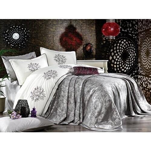 Çeyizdiyarı Nature Embroideried Bridal Set Anthracite Gray