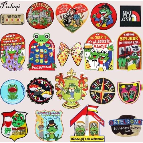 Pulaqi Oeteldonk Stripe Emblem Full Embroidered Frog Carnival for Netherland Iron on Patches On Clothes Frogs Patch for Clothing