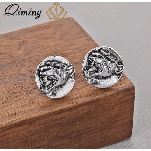 QIMING 3D Wolf Animal Earrings Women Vintage Men Earrings Viking Punk Jewelry Stud Earring fashion Boyfriend Gift Ear Man Gift