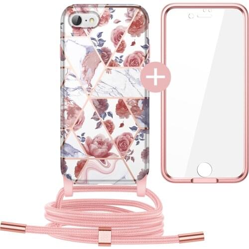 Luxury phone case For iPhone 7 8 SE2020 cover with Lanyard Necklace Shoulder Neck Strap Cases cover rose gold Coque for 7 8