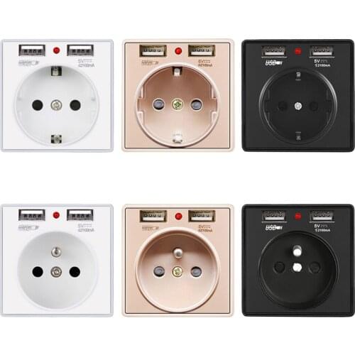 Home Double USB Ports Plug EU Power Socket ,16A white PC Panel 86x86mm Wall Socket Plug Socket Power Outlet Panel