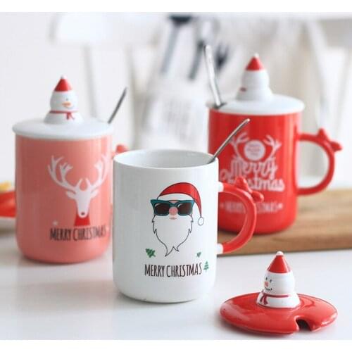 Christmas Ceramic Cup Creative Spoon With 3D Snowman Lids Milk Coffee Water Cup Couple Office Student Thermal Mug New Year Gift