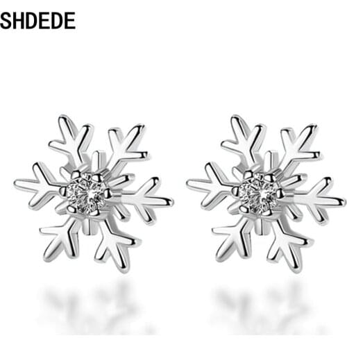 SHDEDE Stud Earrings 925 Sterling Silver Embellished With Crystals From Swarovski Korean Fashion Snowflake Accessories -WH23