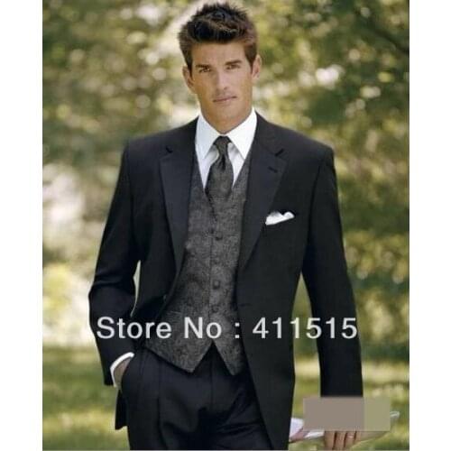 Custom tuxedos//free shipping/black Notch Lapel Groom Tuxedos Groomsmen Men Wedding groom wear dress vest/custom groom suit