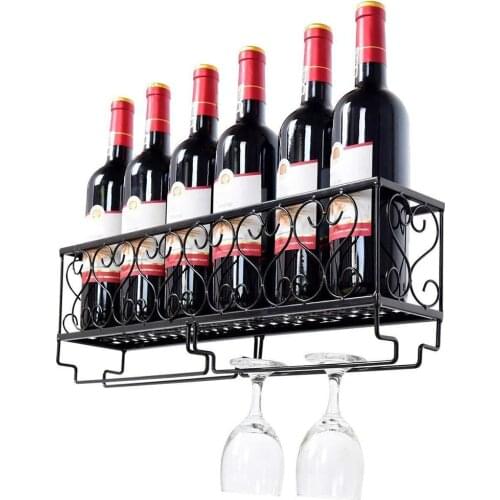 Red Wine Storage Rack Iron Wall Mount Frame Home Kitchen Goblet Hanging Shelf