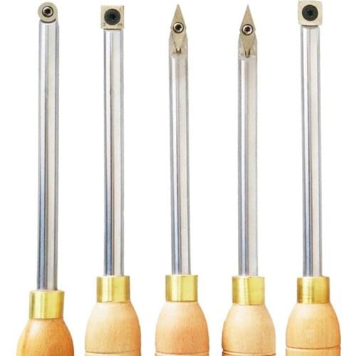 JSHAWNIK 5 Types Wood Lathe Turning Tool Carbide Inserts Cutter Tools Round Shank With Wood Handle Turning Tool