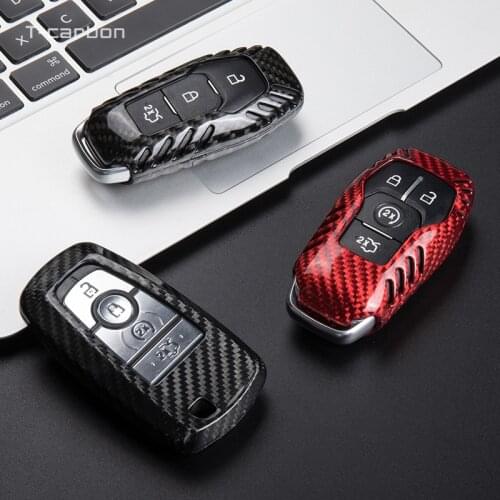 Carbon Fiber Key Case Cover For Ford Fusion Mondeo Mustang F-150 Explorer Edge F-250 F-350 2015 2016 2017 2018 2019 S-MAX Ranger