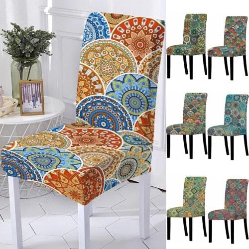 Vintage Stretch Spandex Mandala Geometric Flower Chair Cover High Back Chair Protector Case for Resterant Wedding Dining Room