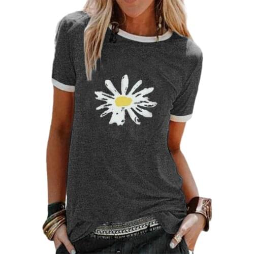 Happie Queens Summer fashion women floral print short sleeve o-neck t-shirt ladies tops cotton Tee shirt camiseta feminina