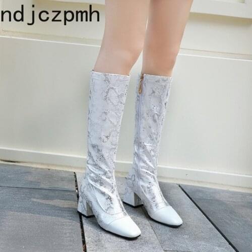 Womens Boots The New winter Square head zipper fashion High heel High tube Womens shoes plus size 32-48 Heel Height 7cm black