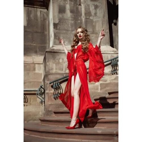 Bridal Sleepwear Womens Robe Lace Bathrobe Night Dress Sexy Illusion Womens Designer Pyjamas Femme Lingerie