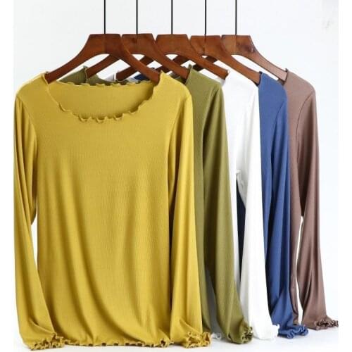 2020 New Spring Autumn Women O-neck Pullover Basic Pullover Slim Fit Cheap Long-sleeve T-shirt Slim Elastic Cotton Tops A36