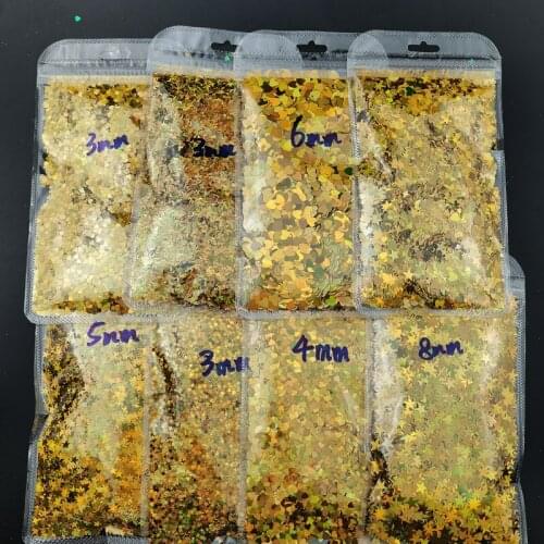 1 Bag 50G Laser Gold Nail Glitter Powder Sequins Reflective Butterfly Heart Shapes Nail Sequin 3D Nail Decoration