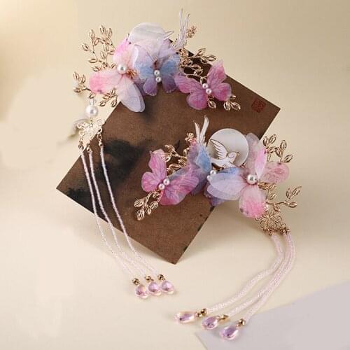 1 pair Creative Hanfu Head Decor Tassel Butterfly Hair Clip Hairpin Ancient Cosplay Costume Accessories for Women Girl Gift