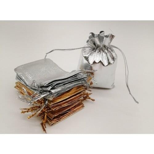 100pcs Drawstring Gold Silver Bag Fabric Wedding Bag Aluminium Foil Cloth Bag Wedding Bags For Gift For Guests Jewelry Packaging