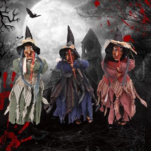 2021 Halloween Witch Pendant Electric Props Haunted House Voice Control Hanging Ghost Kids Gift Happy Party Decor for Home