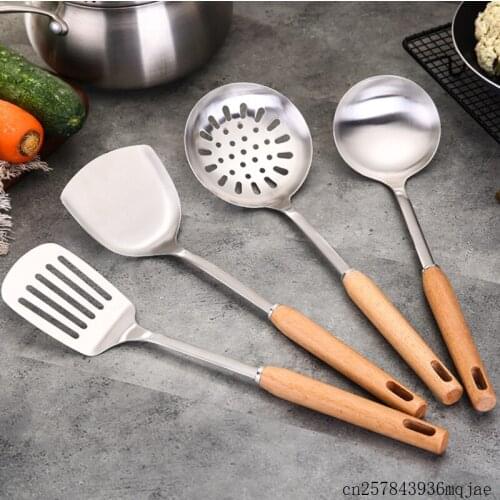 4 Sets Cooking Utensil Set Stainless Steel Spatula Spoon Colander Fried Shovel Cooking Tools Kitchen Utensils