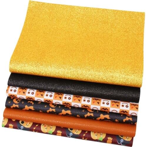 6pcs/set Synthetic Leather Sheets Halloween Faux Chunky Fabric For DIY Bows Phone Case DIY Projects Leather Crafts Supplier