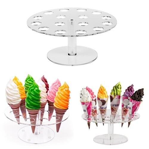 16 Hole Acrylic Ice Cream Cone Holder Round Transparent Dessert Display Stand Wedding Birthday Party Decoration Stands Cake Tool