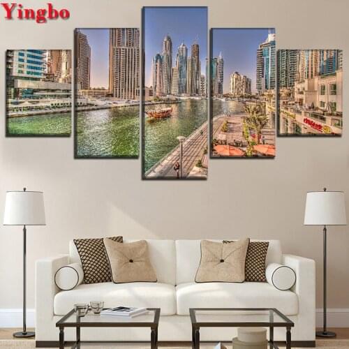 5 Pieces Boat Canal Dubai Marina diamond Embroidery Diamond painting full square/round Diamond mosaic rhinestones pictures