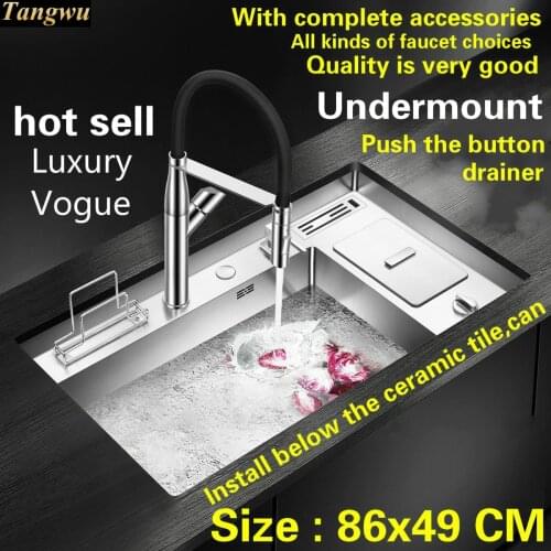 Free shipping Hot sell standard push the button - drainer luxury kitchen manual sink single trough big stainless steel 86x49 CM