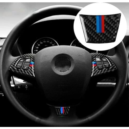 Mutips Carbon Fiber Steering Wheel Panel Cover Sticker Accessories M logo Tricolor Auto Body Kit For BMW X5 E70 X6 E71 2008-2013