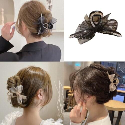 Elegant Net Yarn Bow Rhinestone Acrylic Hair Claw Clip Korea Hair Accessories Hair Shark Clip Hairpin Headwear заколка для волос