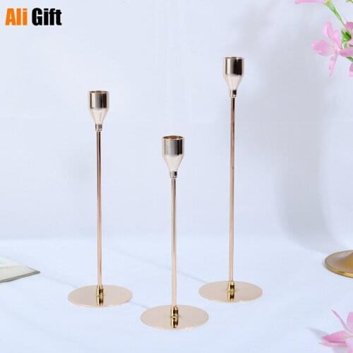 3 Pcs/ Set European Metal Candle Holder Simple Golden Wedding Decoration Bar Party Living Room Decoration Home Decoration