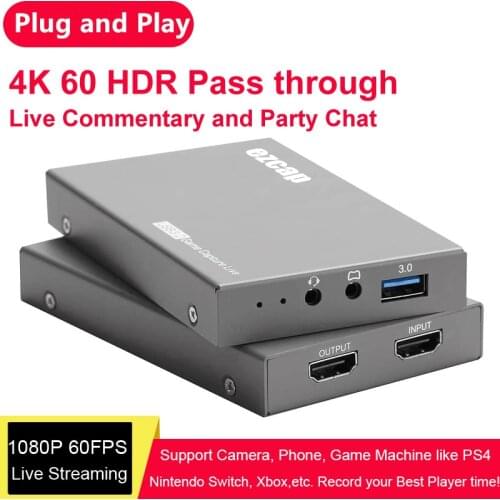 HD 4K 60fps HDR Pass Through HDMI To USB 3.0 Game Capture Card Video Recording Box Live Streaming 3.5mm MIC Gamepad Audio Input