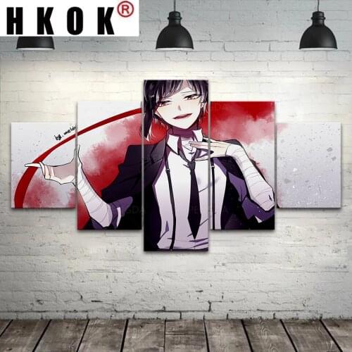 HKOK Canvas HD Prints Paintings Bungo Stray Dogs Modular Japan Anime Pictures 5 Panel Wall Poster Artwork Framework Home Decor
