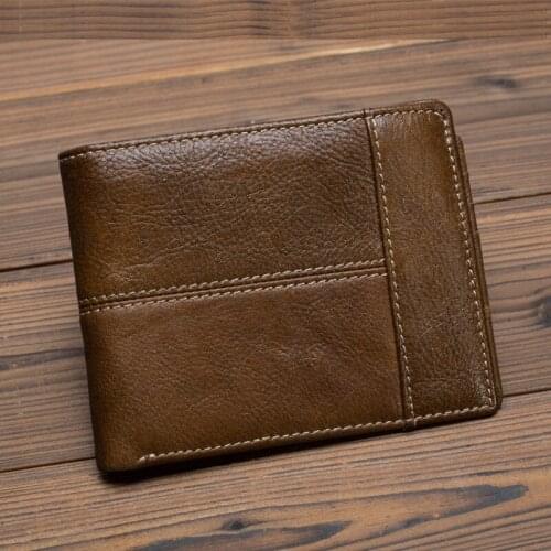 Natural Skin Money Purse Coin Cash Thin Pocket ID/Credit Card Holder High Quality Genuine Leather Men Bifold Short Wallet New