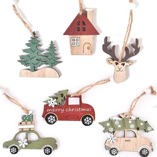 Creative Christmas Wooden Tree Decoration Painted Craft Santa Elk Snowman Carved Wood Chips Christmas Party Supplies xx113