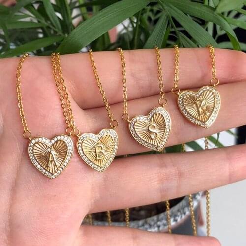 Cubic Zircon Alphabet Pendants Gold Heart Copper Mini A-Z Letter Pendant Necklace Shinning 26 Initial Collares Wedding Jewelry
