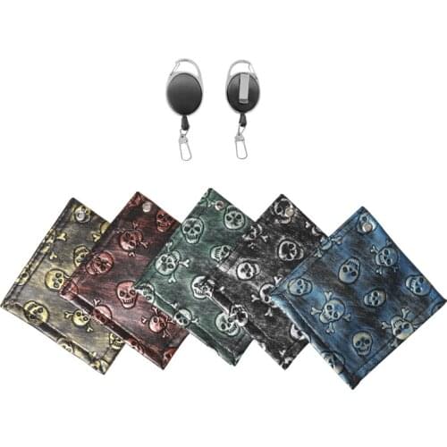 Skull Design Square Golf Towel Retractable Keychain Buckle Hook Cotton Fabric Golf Ball Club Head Cleaner Mix Colors 4.5 inch