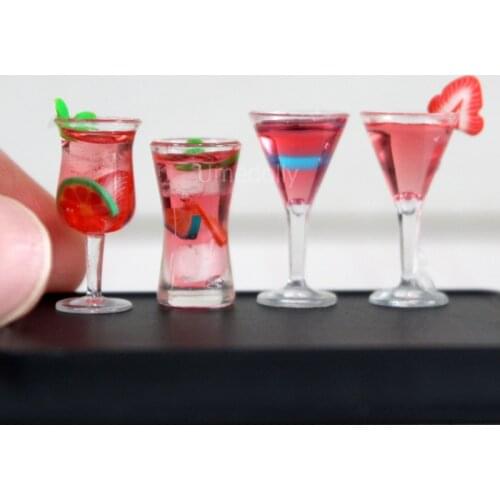 Cute 1:12 Scale Miniature Dollhouse Cocktail Mini Wine Cup Glasses OB11 Doll Food Drinks Play Kitchen Toy