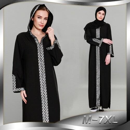 Plus Size M-7XL Muslim Dress Women Splice Loose Hooded Dresses Zip Dubai Arab Abaya Long Robe Kimono Jubah Kaftan Hijab Clothing