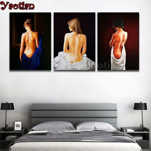 Sexy Women Back View diamond embroidery full round 3d diy diamond painting 3piece set mosaic cross stitch kit diamant painting