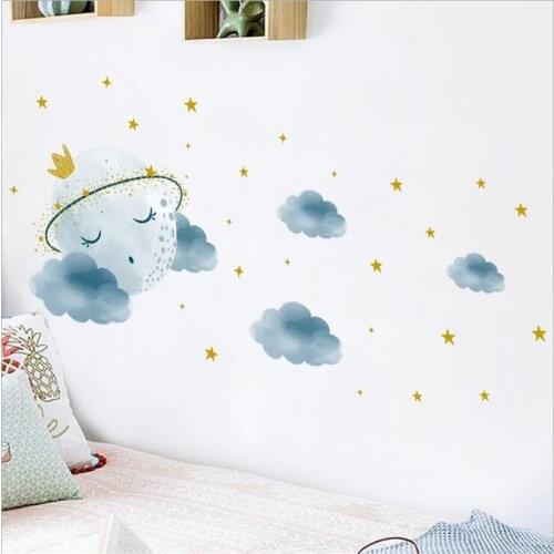 1PCS Painted Cartoon Moon Stars Clouds Wall Stickers For Kids Bedroom Home Beautification Wall Decals Room Interior 30*90CM