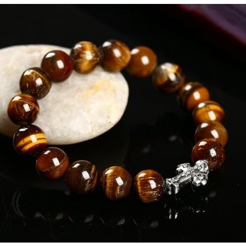 Natural Stone Onyx Tigers eye,Blue Sandstone,Lava-rock Cross Bracelets & Bangle Women Bracelets 10 MM Beads Bracelets for Men