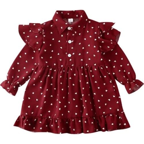 New Toddler Baby Girl Long Sleeve Love Printed Dress Party Wedding Pageant Casual Dress Sundress Vestidos 0-5Y