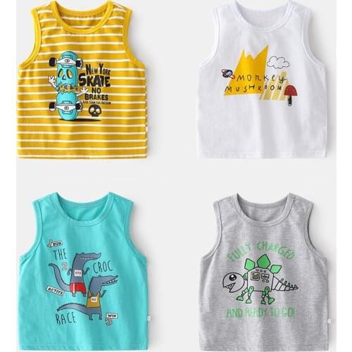 New Kids Boys Fashion Vest Cute Cartoon Print Short Sleeve Tank Tops Cotton Baby Boys Summer Casual O-neck T-Shirts Clothing