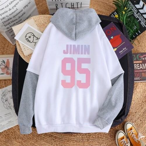 Fall Winter Hit Color Splicing Fleece Women Hoodie Bangtan Boys Love Yourself Jimin95 Gradient Print Harajuku Fashion Sweatshirt