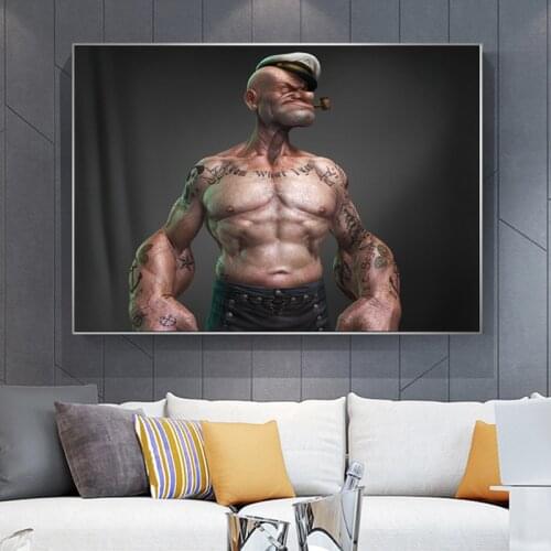Canvas Poster Cartoon Popeye Tattoos Picture Prints Strong Muscle Man Home Decor Wall Art Picture Canvas Painting for Room Decor